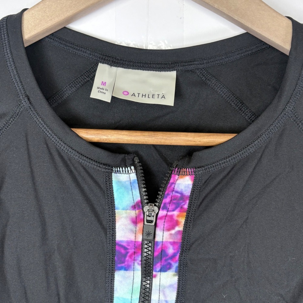 Athleta Women's Tie Dye‎ Floral Black Full Zip Rash Guard Jacket Size Medium